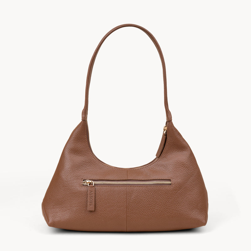 'LARA' Tan Pebble Grain Real Leather Slouchy Shoulder Bag