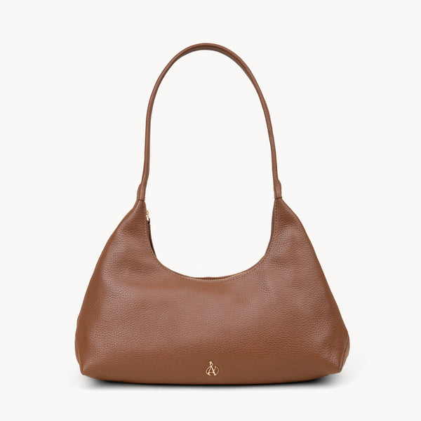 'LARA' Tan Pebble Grain Real Leather Slouchy Shoulder Bag