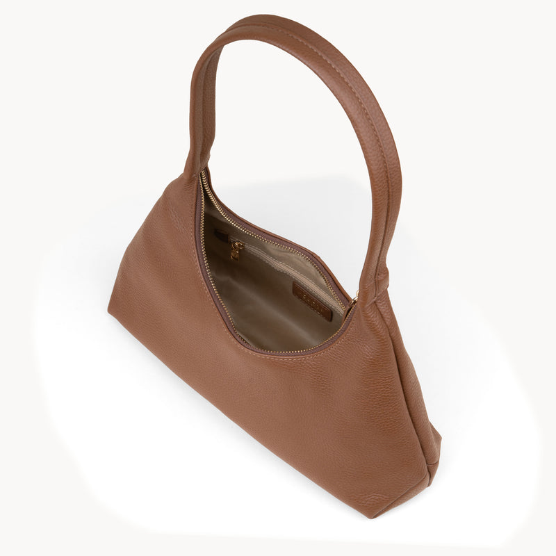 'LARA' Tan Pebble Grain Real Leather Slouchy Shoulder Bag
