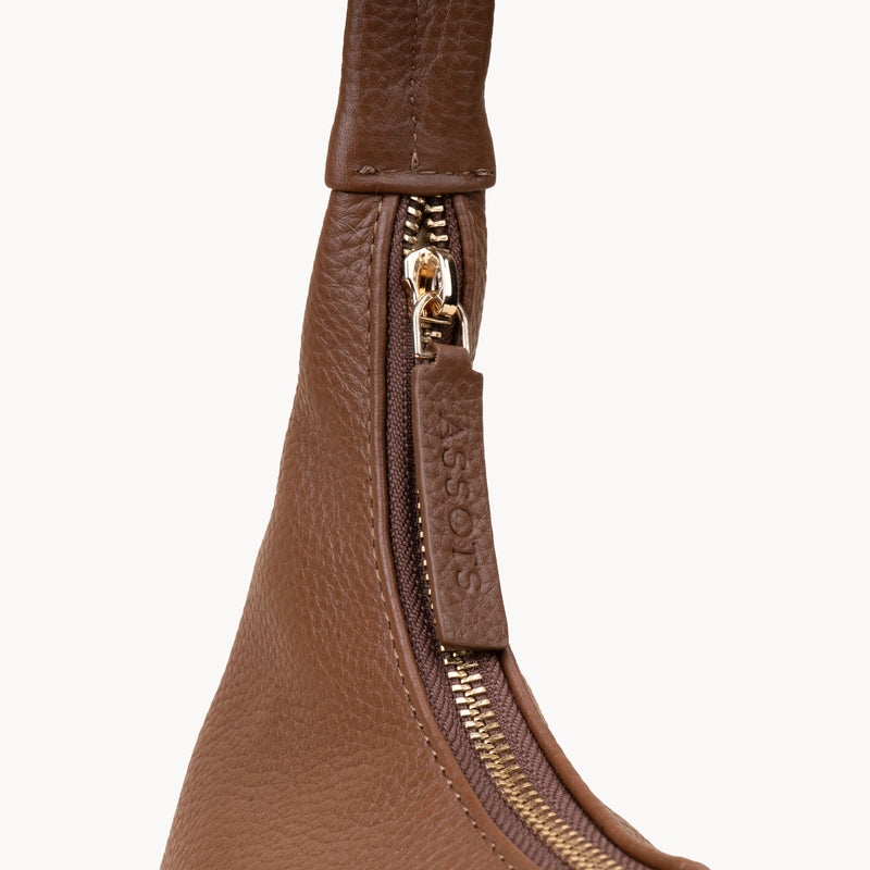 'LARA' Tan Pebble Grain Real Leather Slouchy Shoulder Bag