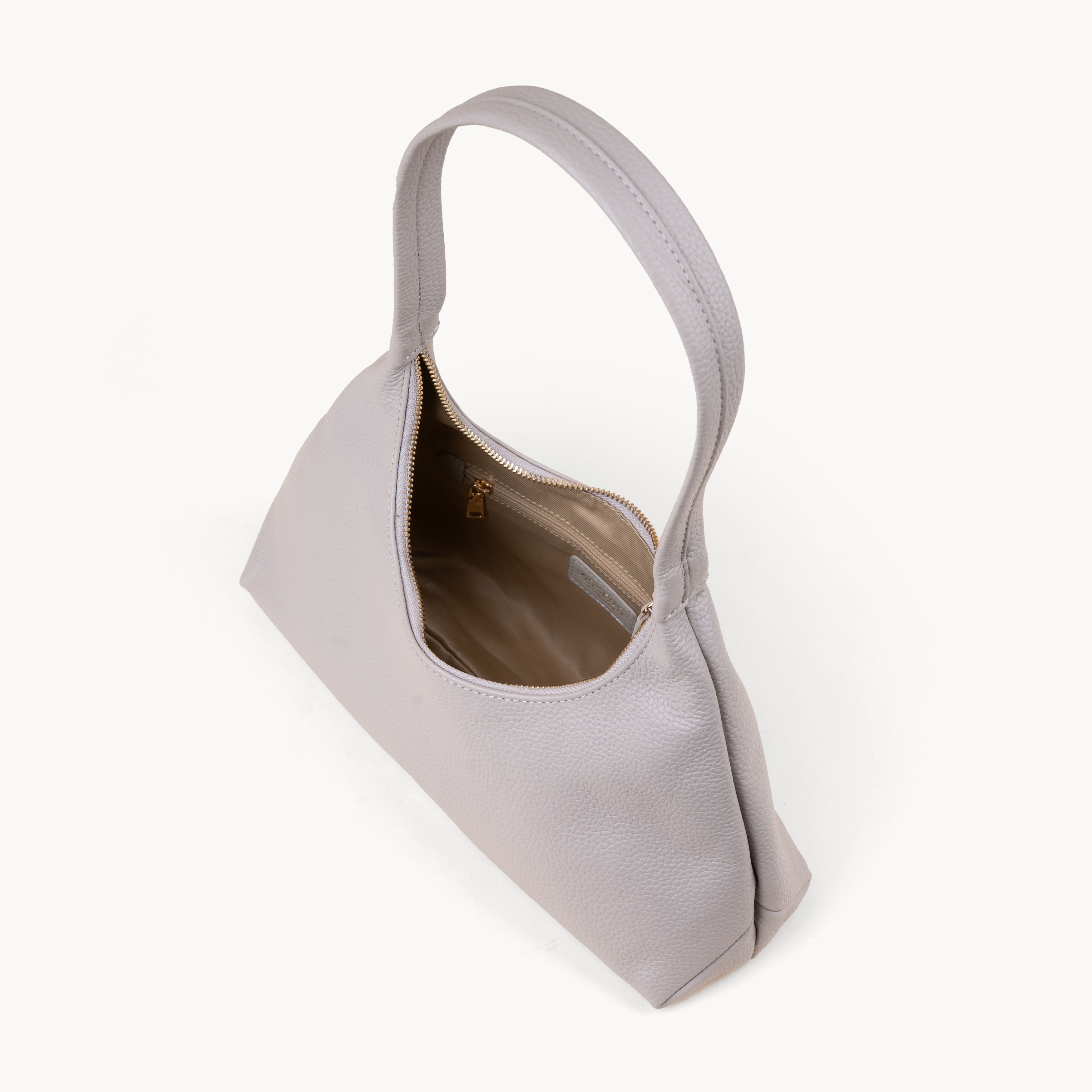 'LARA' Ice Grey Pebble Grain Real Leather Shoulder Bag