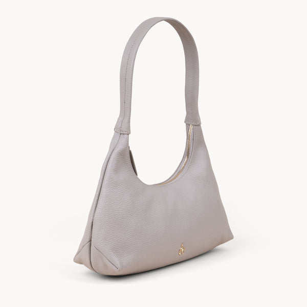 'LARA' Ice Grey Pebble Grain Real Leather Slouchy Shoulder Bag