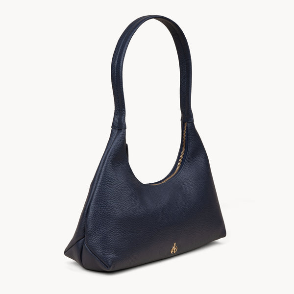 'LARA' Navy Pebble Grain Real Leather Slouchy Shoulder Bag