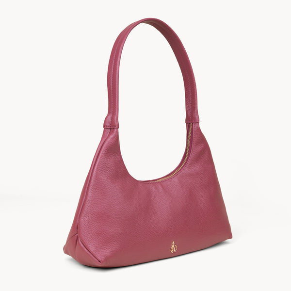 'LARA' Carmine Pink Pebble Grain Real Leather Slouchy Shoulder Bag