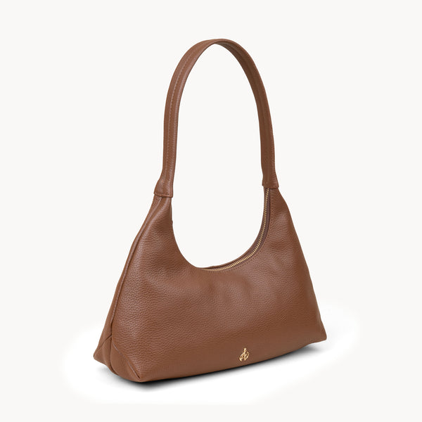 'LARA' Tan Pebble Grain Real Leather Slouchy Shoulder Bag