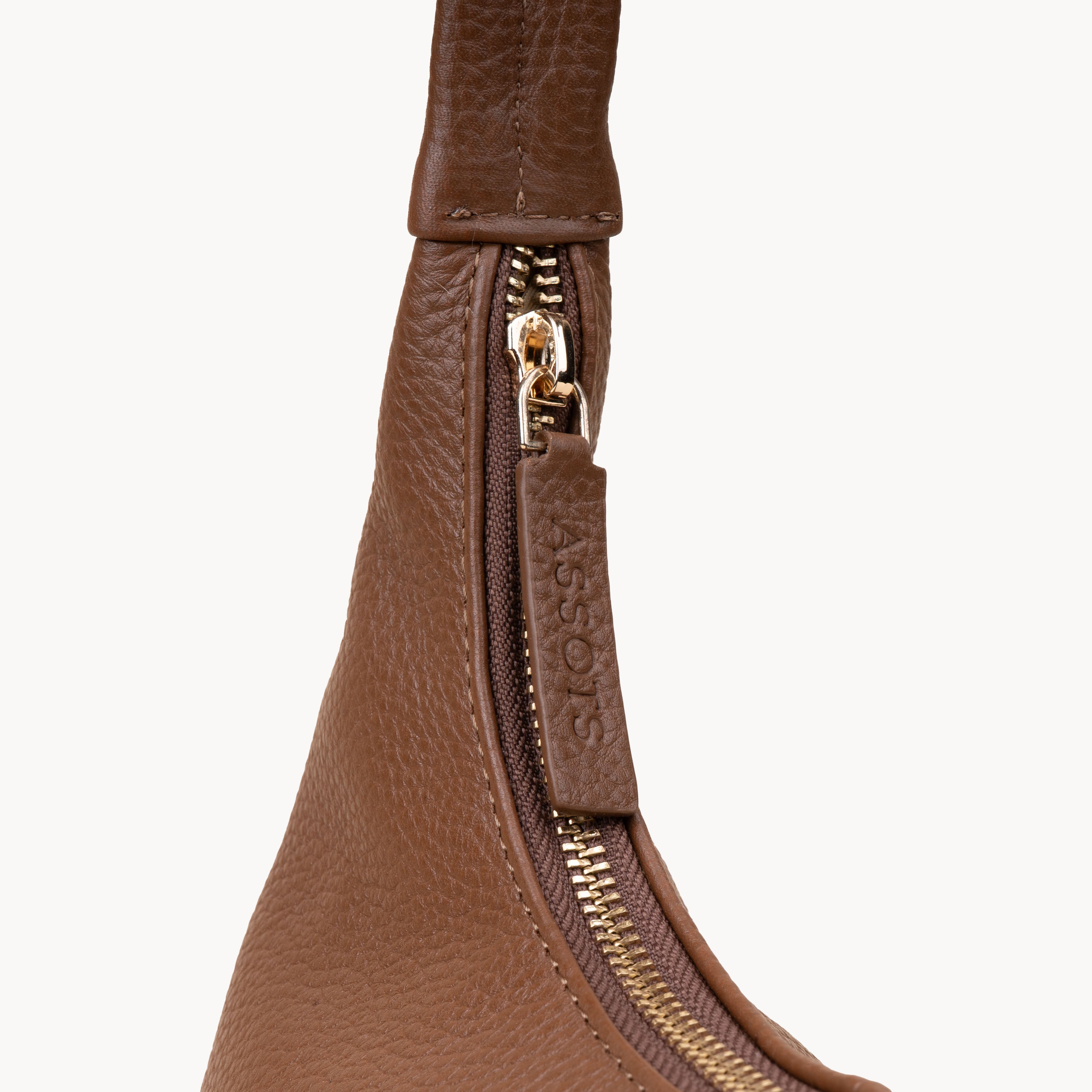 'LARA' Tan Pebble Grain Real Leather Shoulder Bag