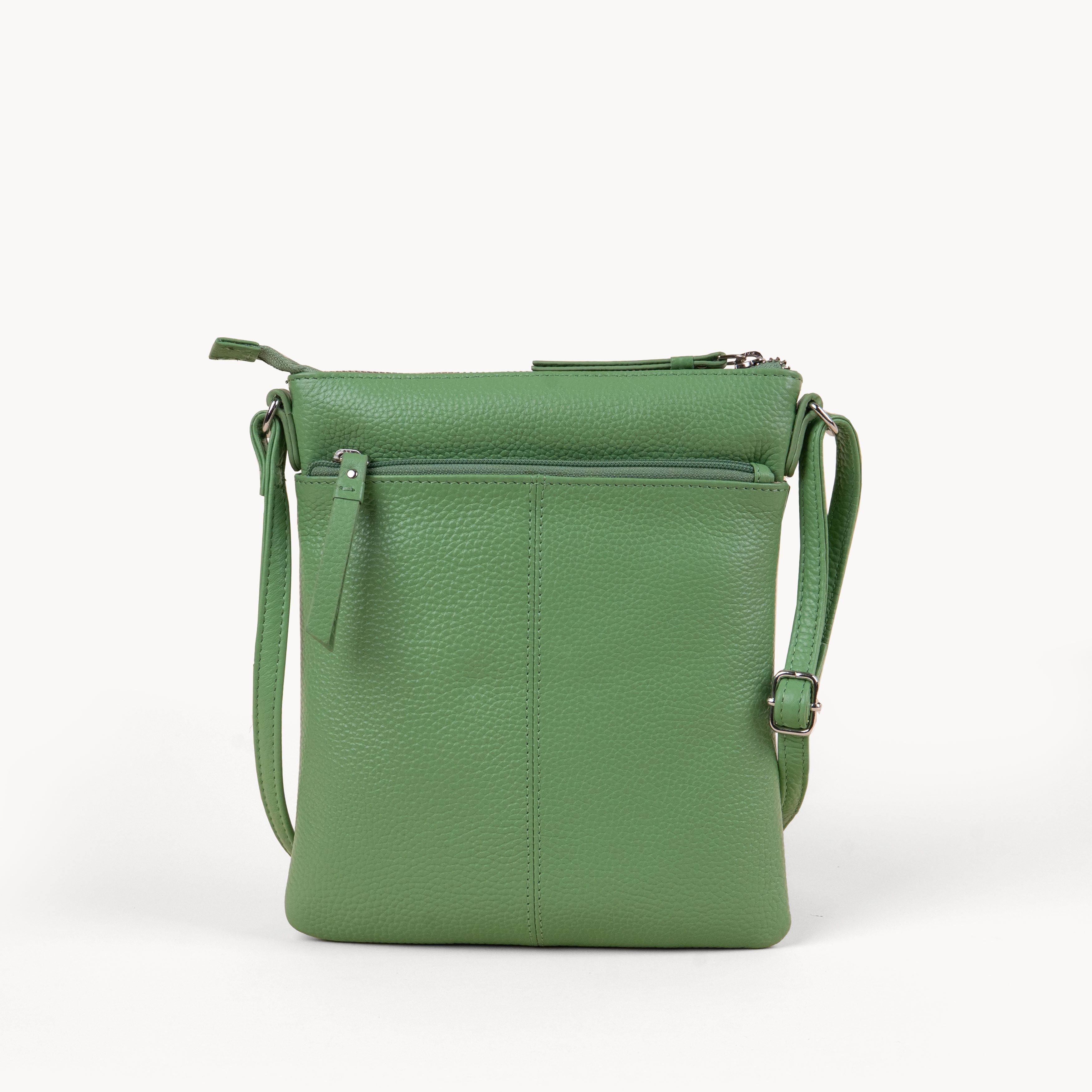 'LINBY' Matcha Green Pebble Grain Real Leather Crossbody Bag