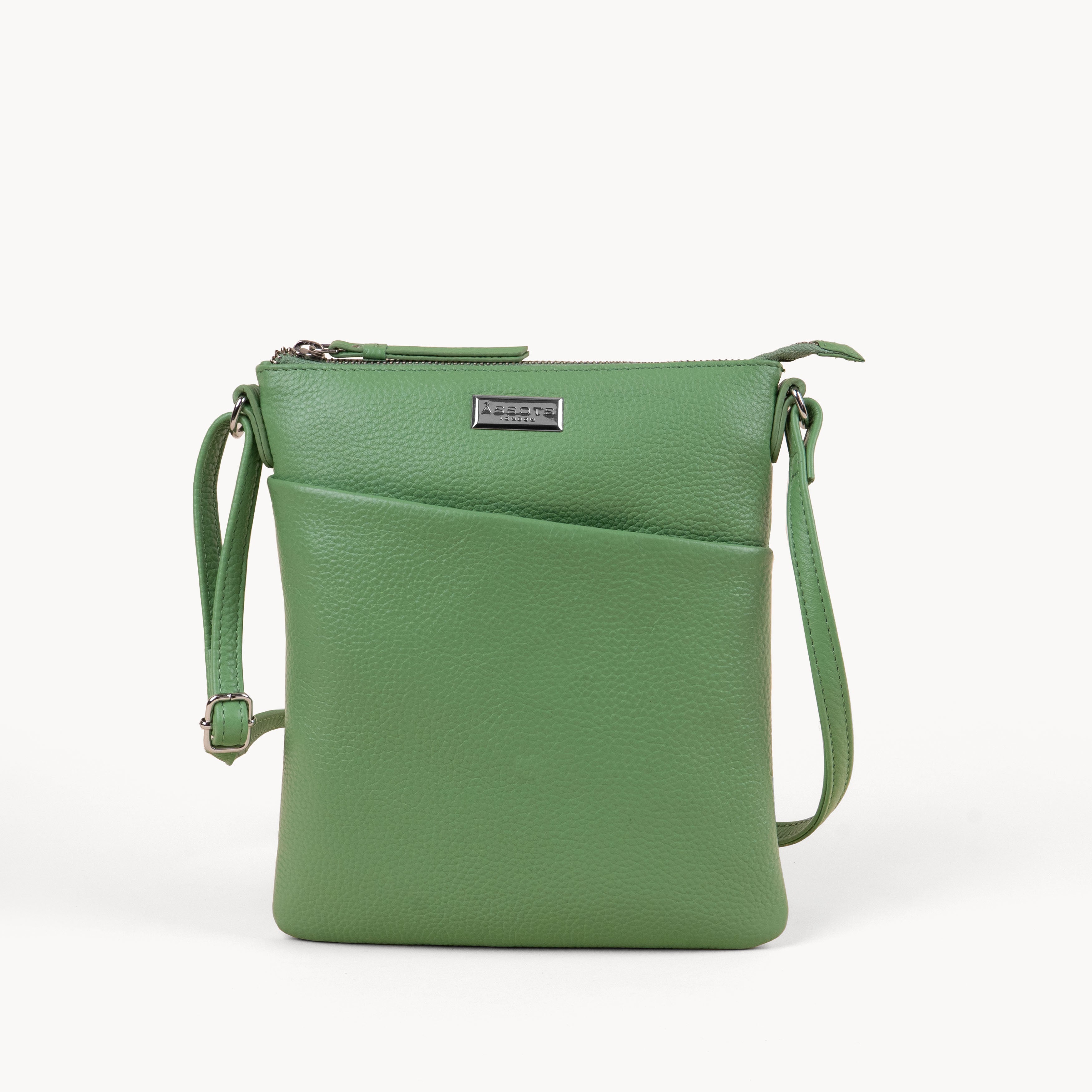 'LINBY' Matcha Green Pebble Grain Real Leather Crossbody Bag
