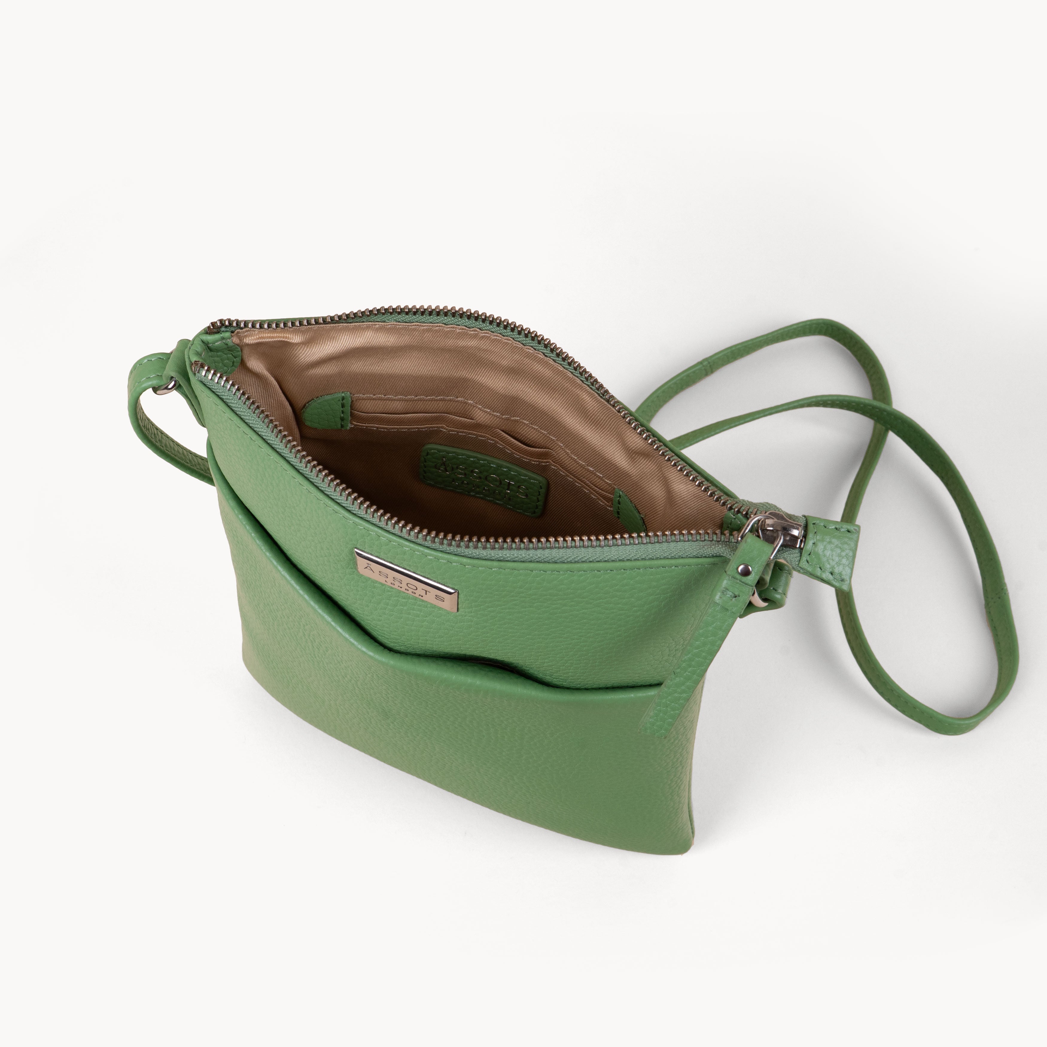 'LINBY' Matcha Green Pebble Grain Real Leather Crossbody Bag