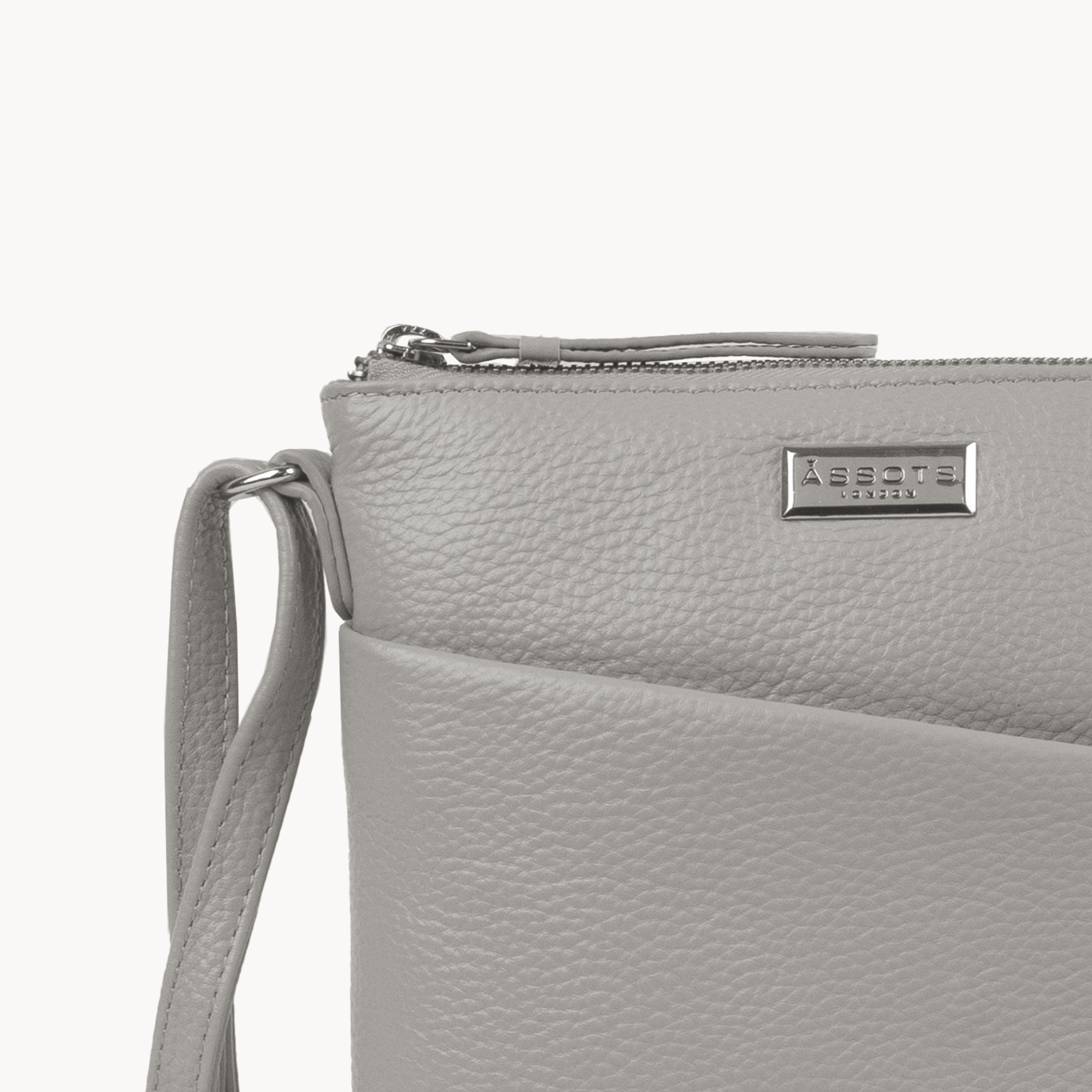 'LINBY' Fog Grey Pebble Grain Real Leather Crossbody Bag