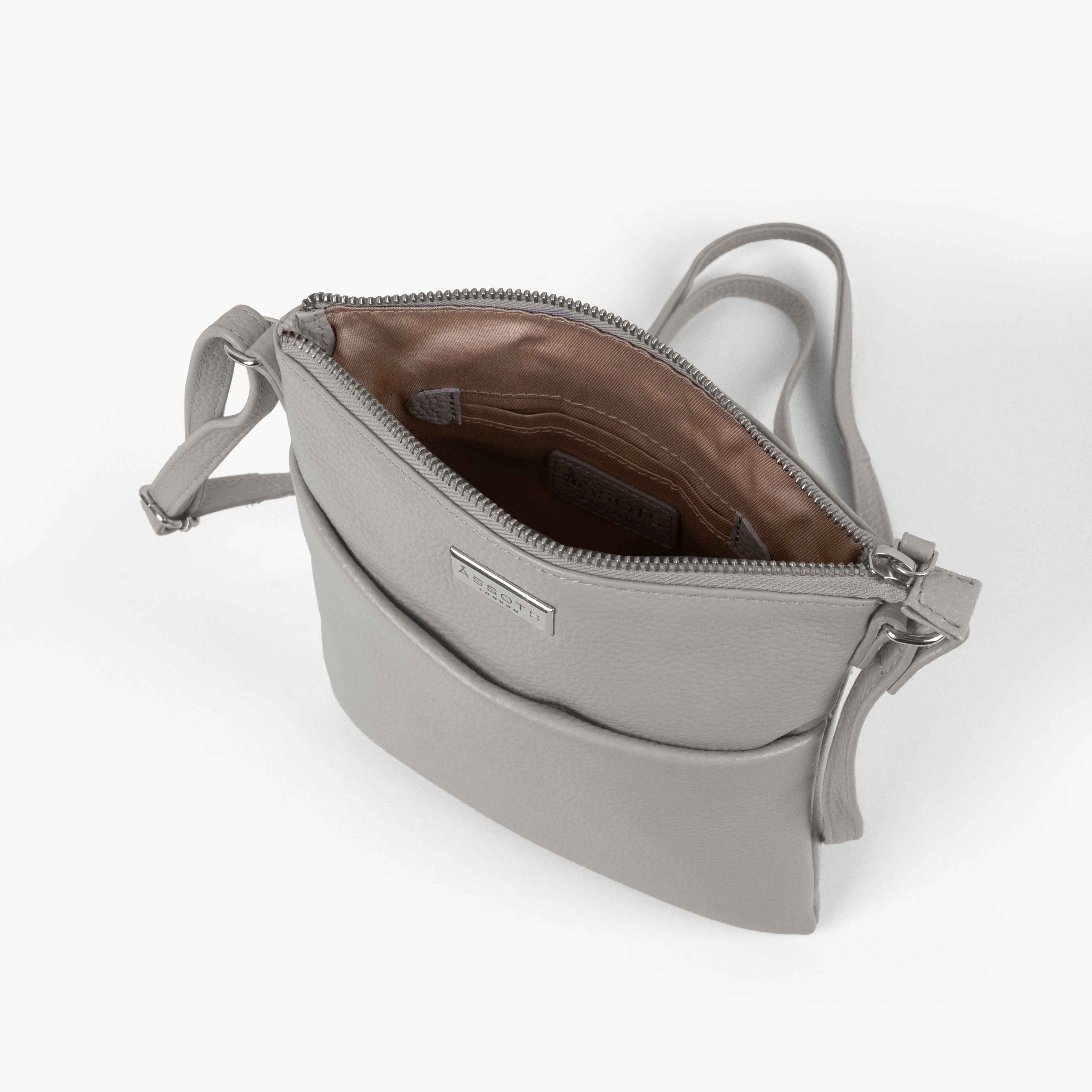 'LINBY' Fog Grey Pebble Grain Real Leather Crossbody Bag
