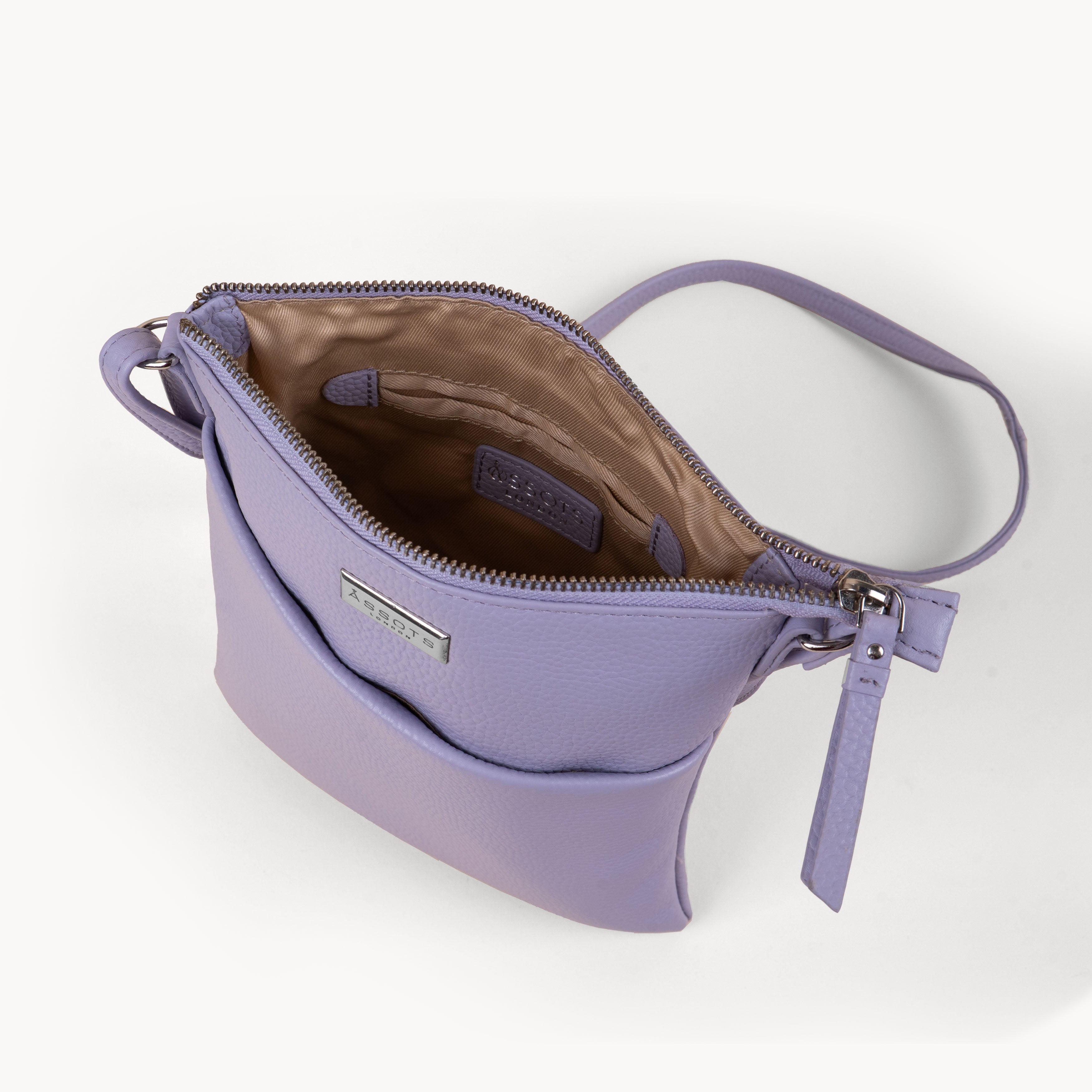 'LINBY' Lilac Pebble Grain Real Leather Crossbody Bag