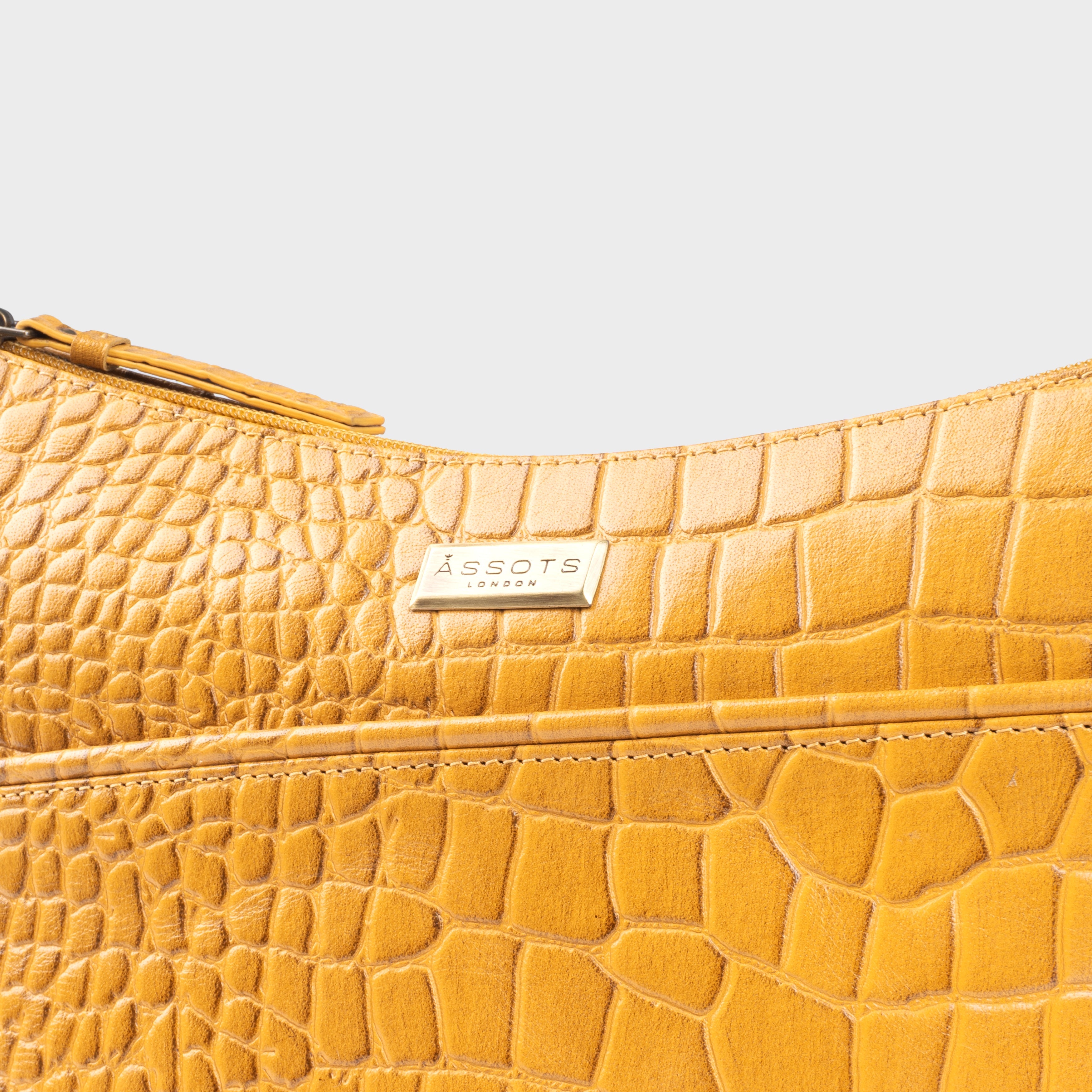 'CAROL' Mustard Croc Real Leather Designer Crossbody Shoulder Bag