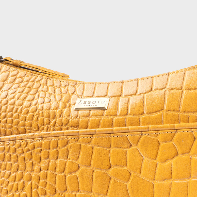 'CAROL' Mustard Croc Real Leather Designer Crossbody Shoulder Bag