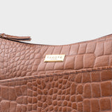 'CAROL' Tan Croc Real Leather Designer Crossbody Shoulder Bag