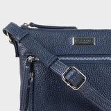 'RUE' Navy Pebble Grain Real Leather Crossbody Bag