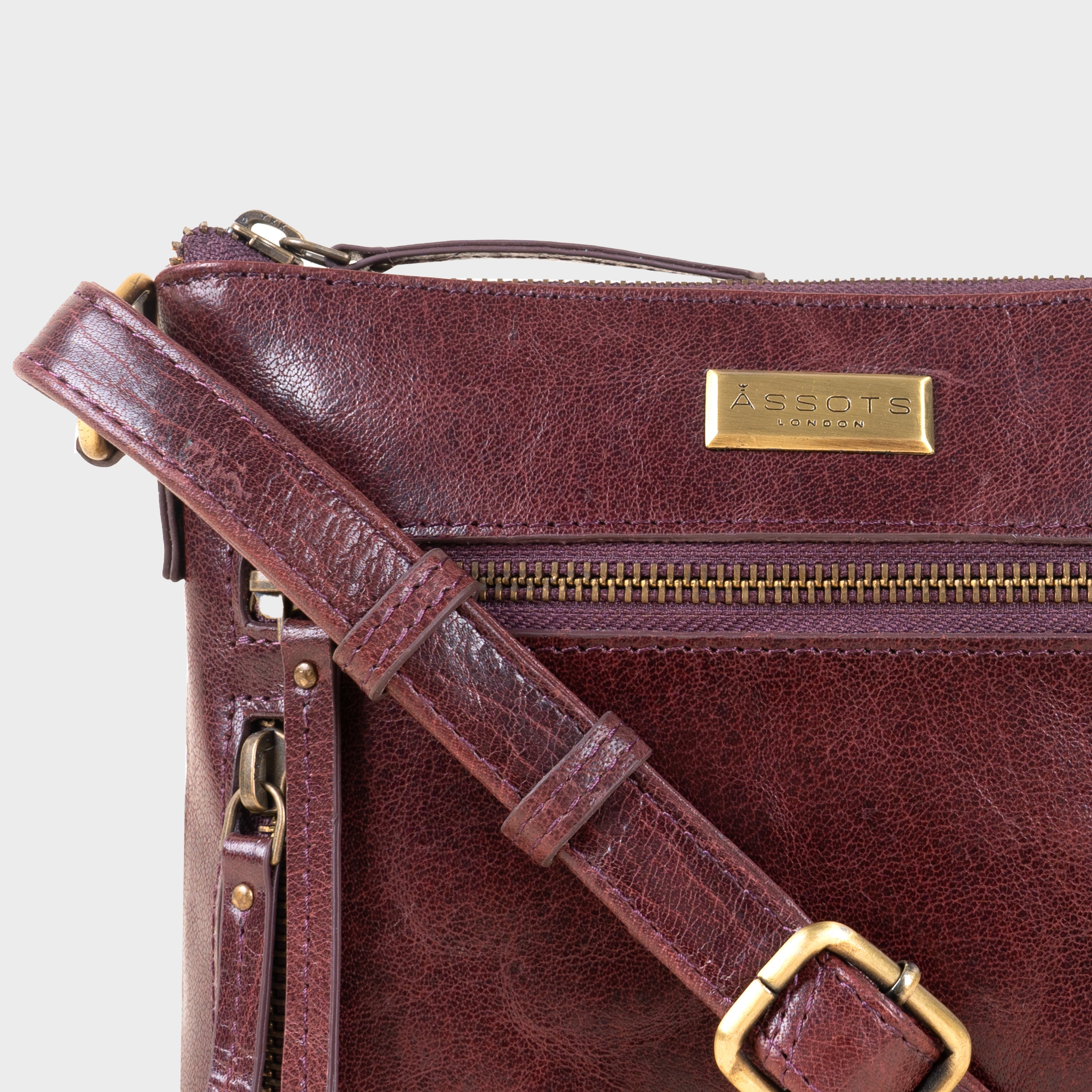 'RUE' Plum Waxy VT Real Leather Crossbody Bag