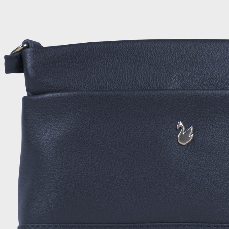 'SANDRA' Navy Soft Nappa Full Grain Real Leather Crossbody Bag