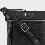 'RUE' Black Pebble Grain Real Leather Crossbody Bag