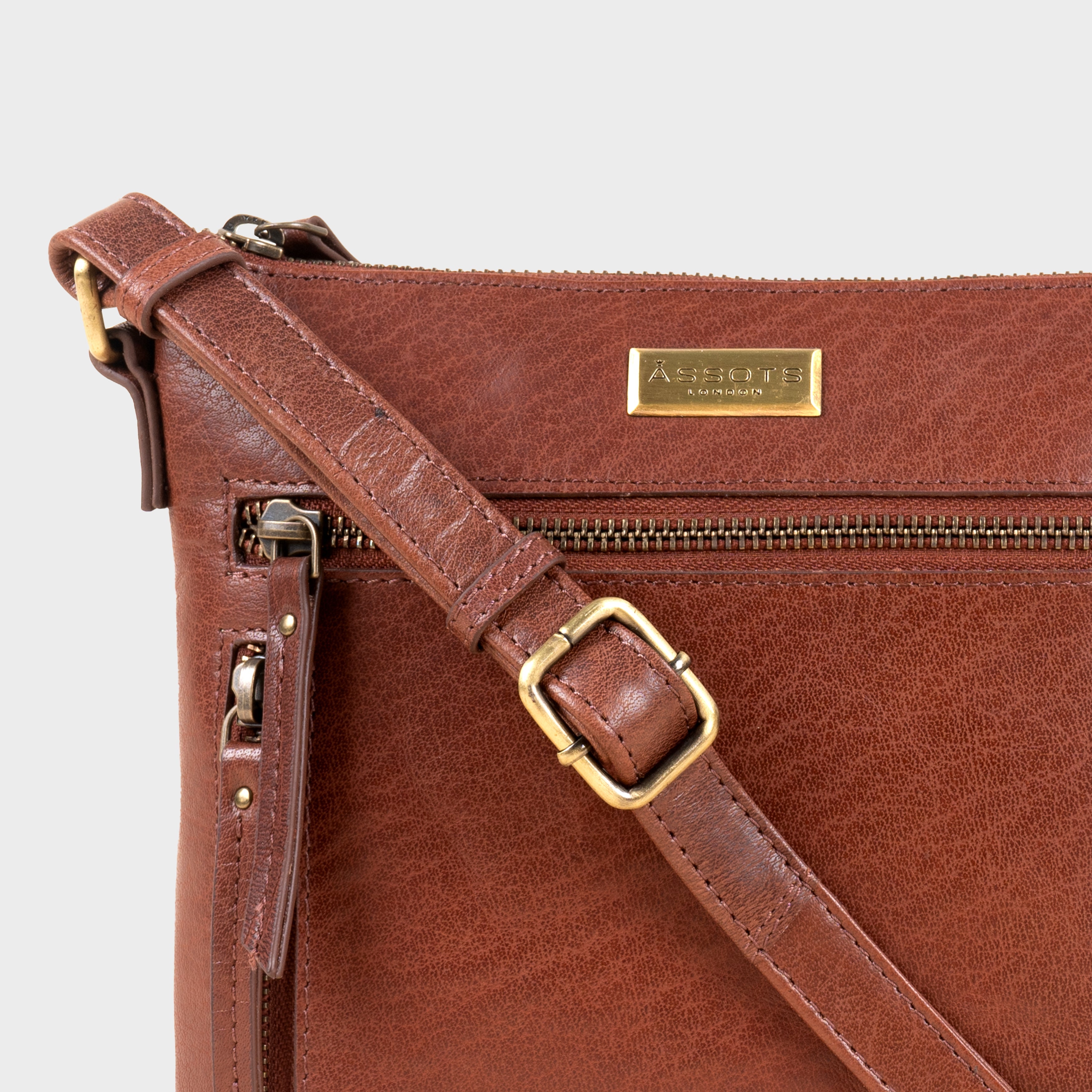 'RUE' Brown Polished VT Real Leather Crossbody Bag
