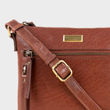 'RUE' Brown Polished VT Real Leather Crossbody Bag