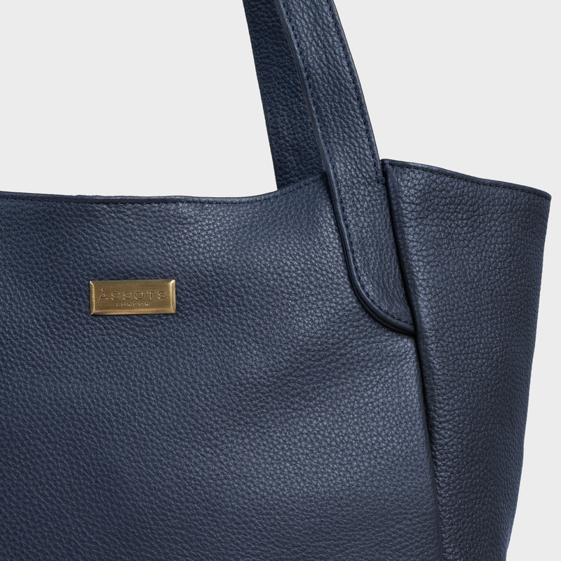 'URBAN TOTE' Navy Pebble Grain Real Leather Work Tote Bag