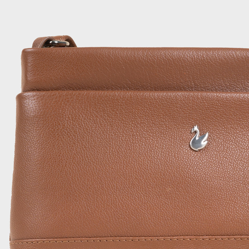 'SANDRA' Tan Soft Nappa Full Grain Real Leather Crossbody Bag