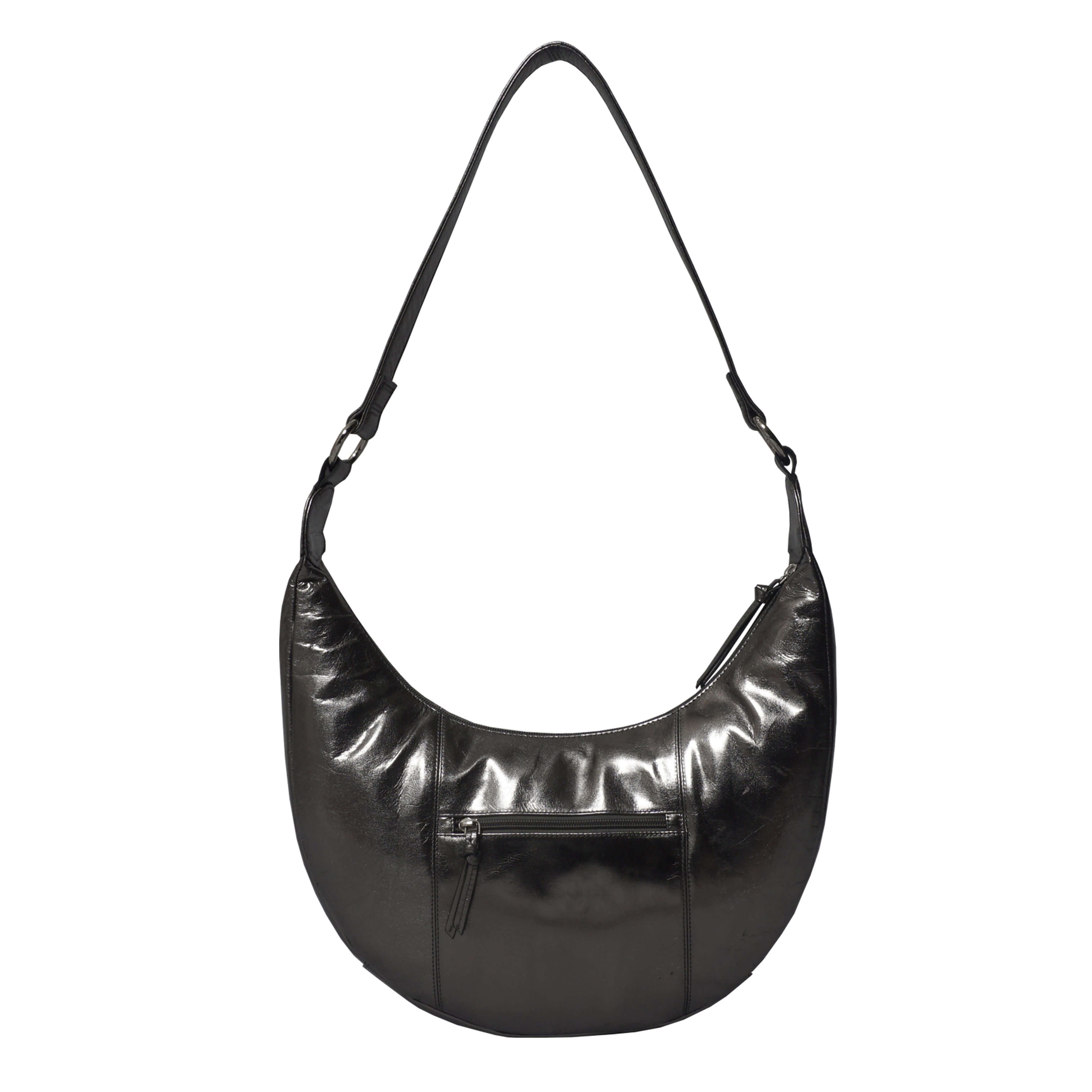 'LAYLA' Pewter Metallic Real Leather Shoulder Hobo Bag