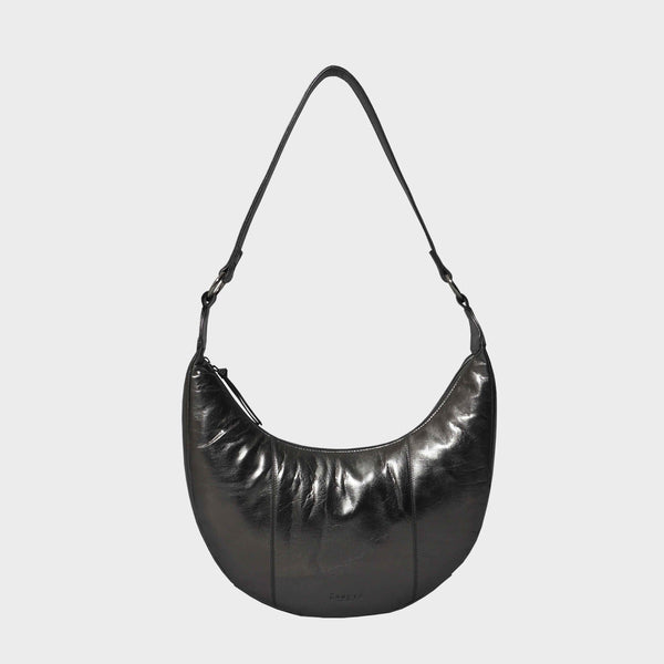 'LAYLA' Pewter Metallic Real Leather Shoulder Hobo Bag