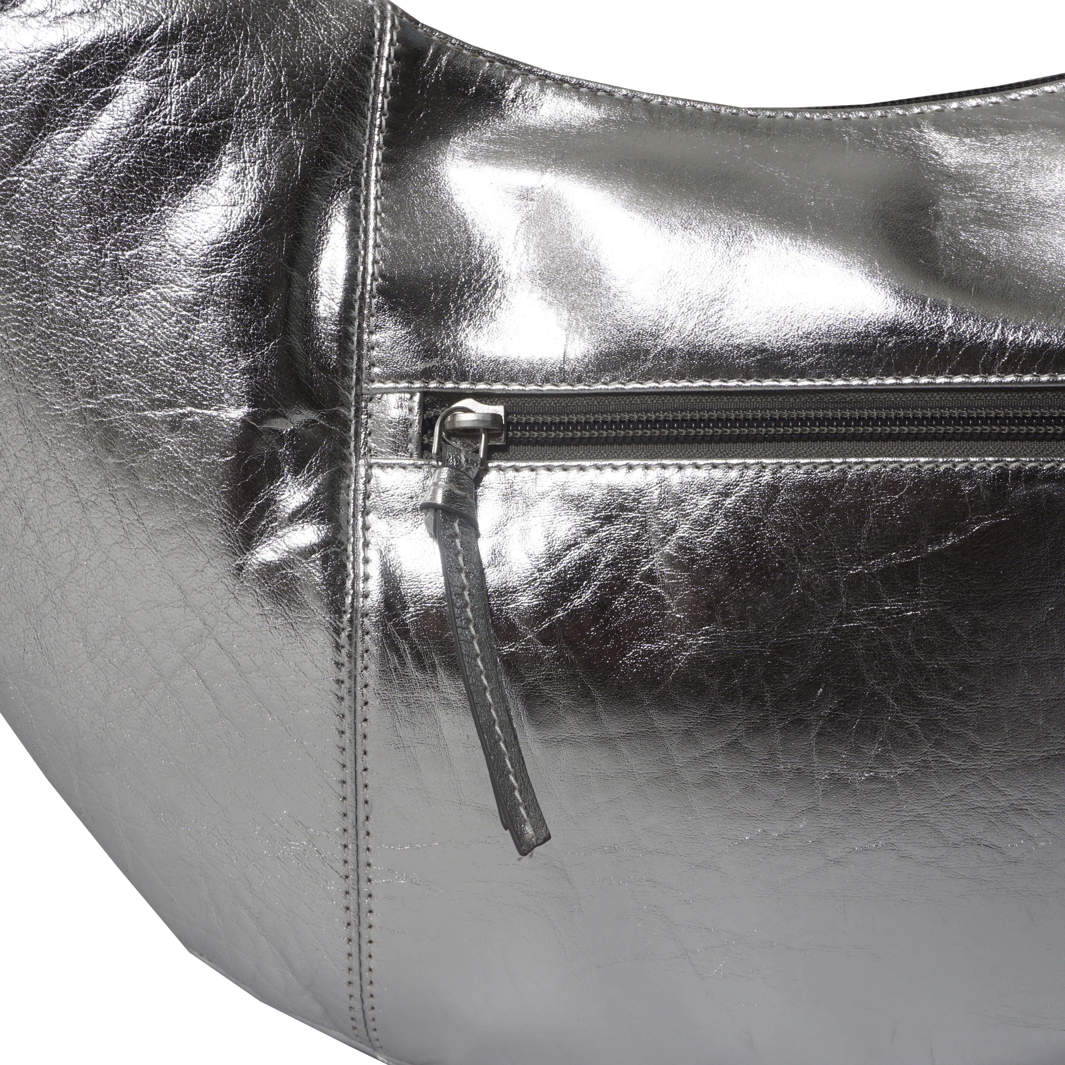 'LAYLA' Silver Metallic Real Leather Shoulder Hobo Bag