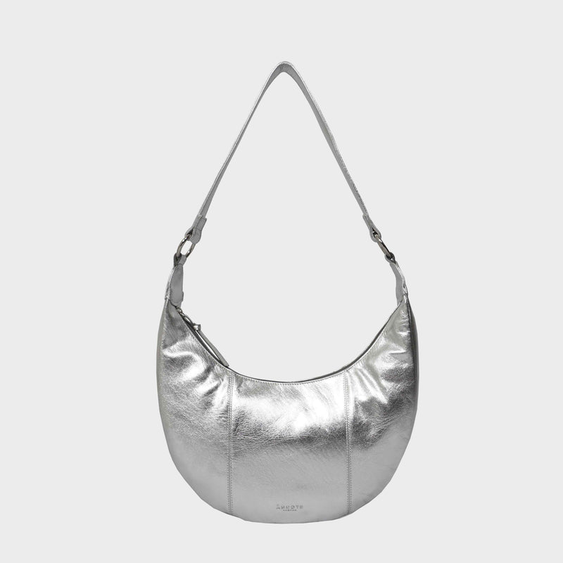 'LAYLA' Silver Metallic Real Leather Shoulder Hobo Bag