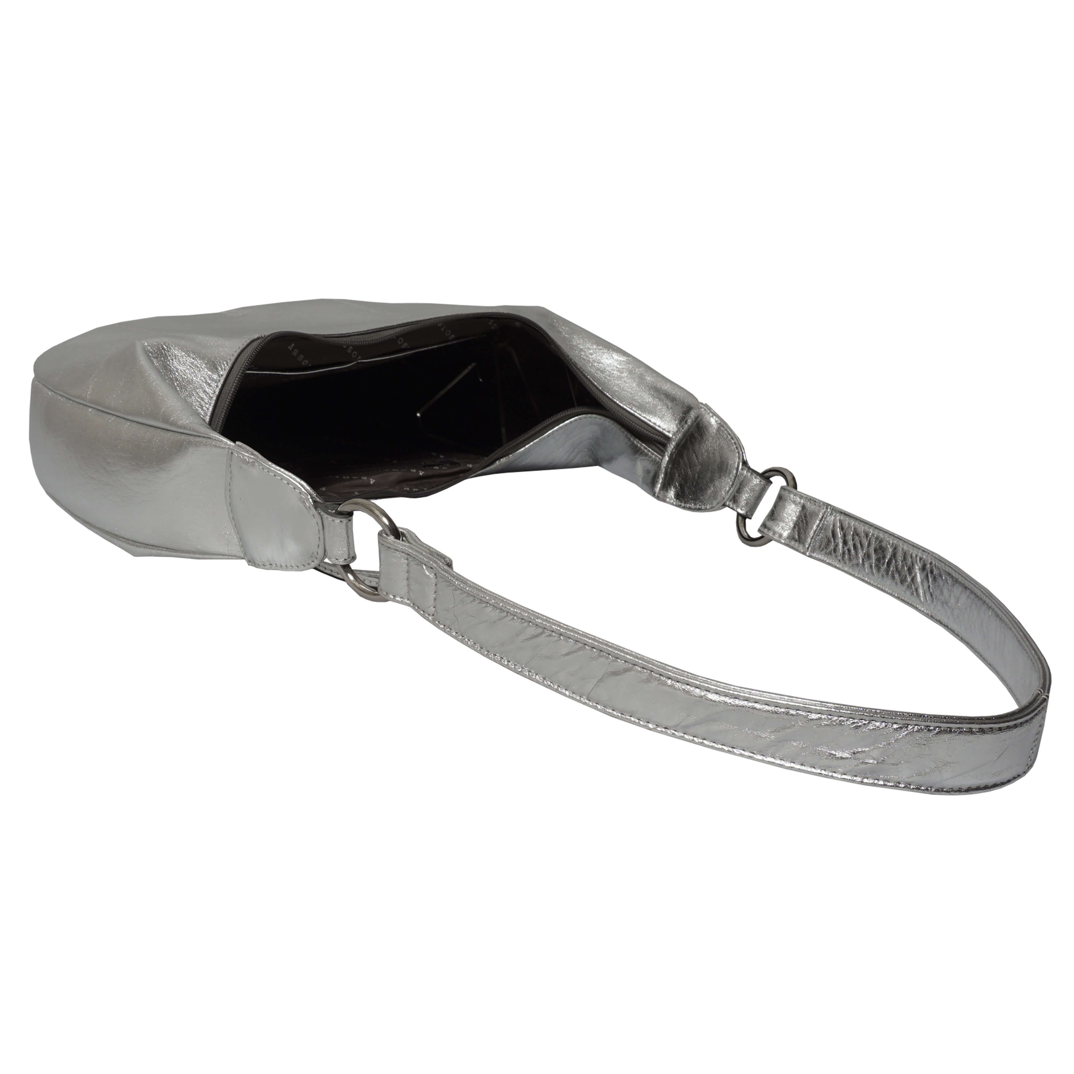 'LAYLA' Silver Metallic Real Leather Shoulder Hobo Bag