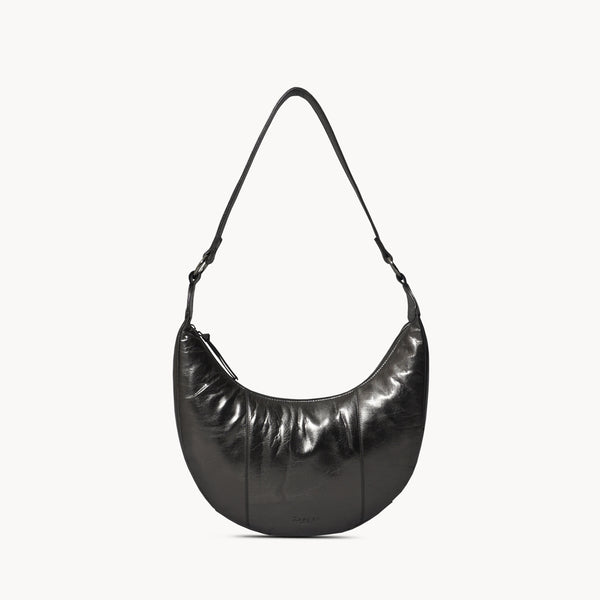 'LAYLA' Pewter Metallic Real Leather Shoulder Hobo Bag