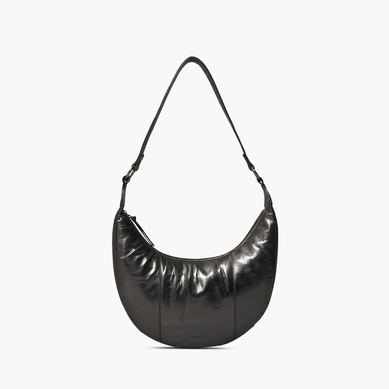 'LAYLA' Pewter Metallic Real Leather Shoulder Hobo Bag