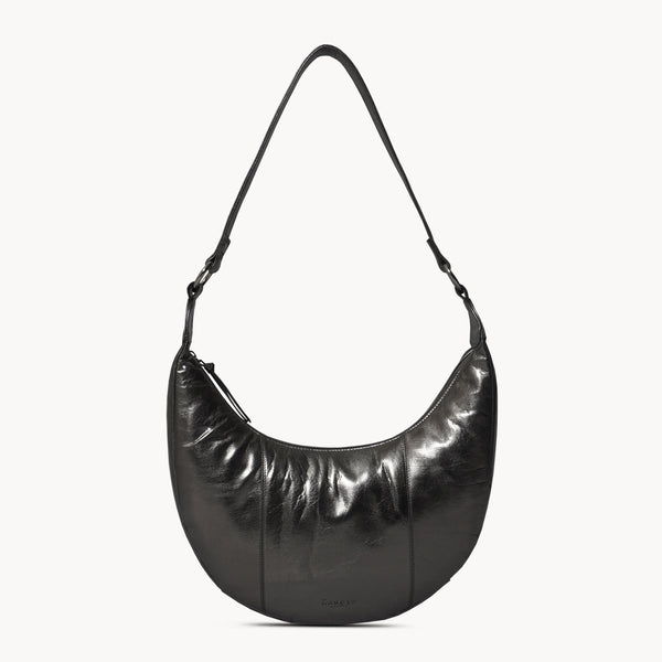 'LAYLA' Pewter Metallic Real Leather Shoulder Hobo Bag