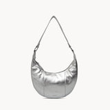 'LAYLA' Silver Metallic Real Leather Shoulder Hobo Bag