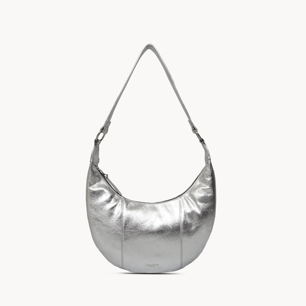 'LAYLA' Silver Metallic Real Leather Shoulder Hobo Bag