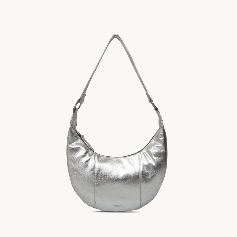 'LAYLA' Silver Metallic Real Leather Shoulder Hobo Bag