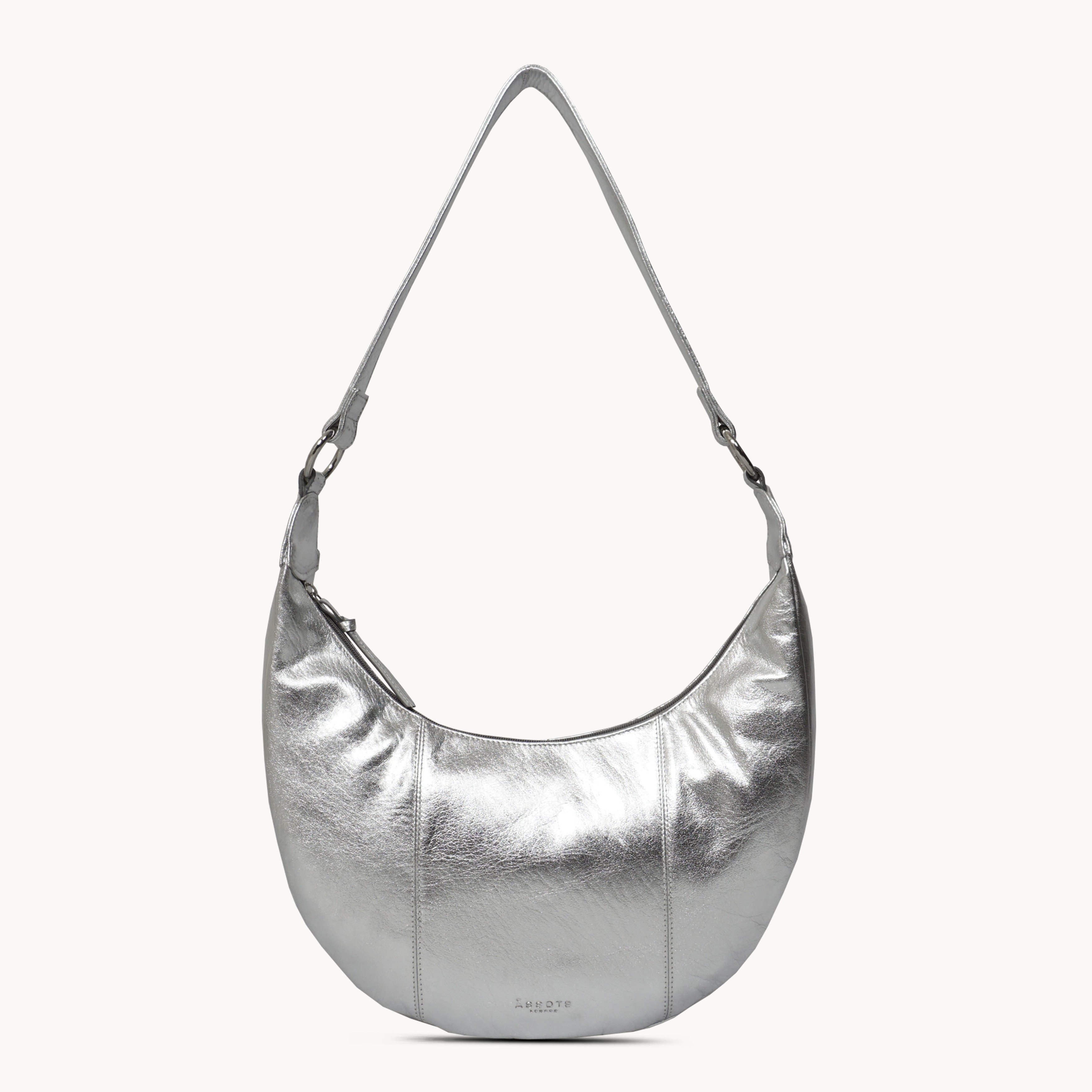 'LAYLA' Silver Metallic Real Leather Shoulder Hobo Bag