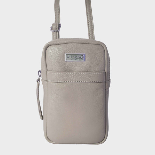 'LEO' Beige Nappa Real Leather Crossbody Mobile Phone Bag