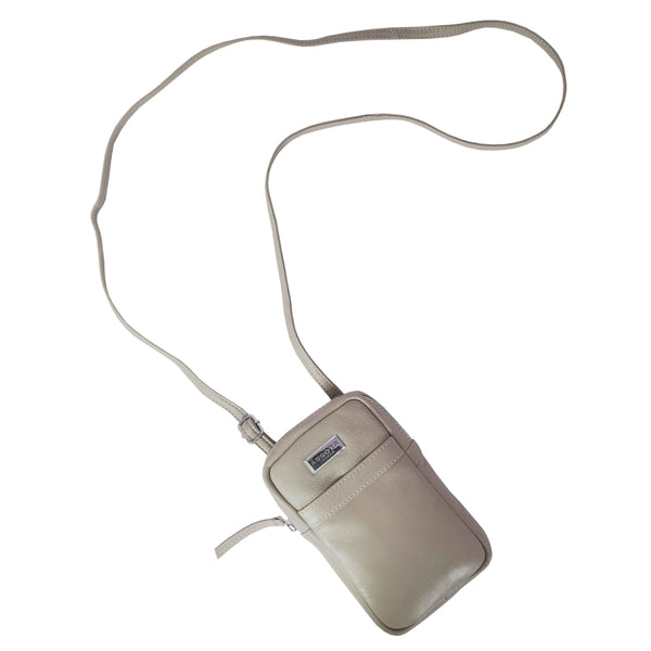 'LEO' Beige Nappa Real Leather Crossbody Mobile Phone Bag