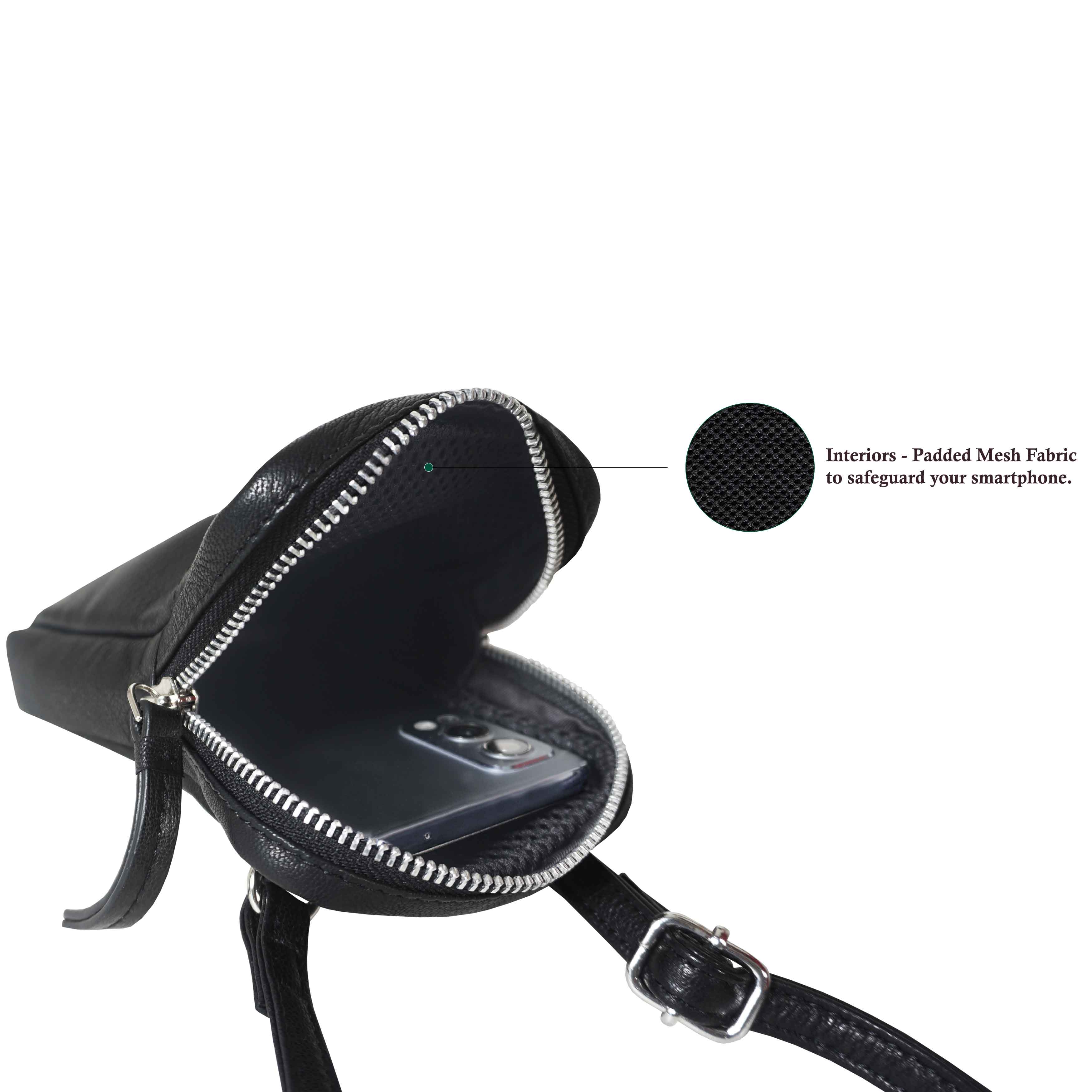 'LEO' Black Nappa Real Leather Crossbody Mobile Phone Bag