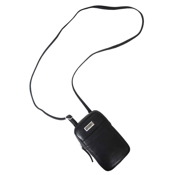 'LEO' Black Nappa Real Leather Crossbody Mobile Phone Bag