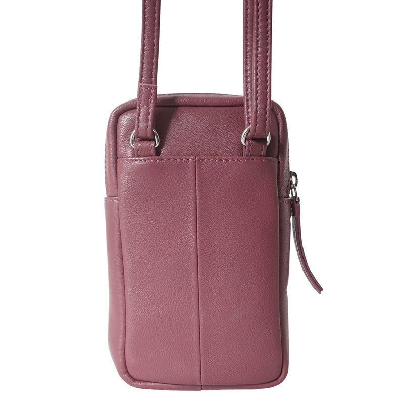 'LEO' Carmine Pink Nappa Real Leather Crossbody Mobile Phone Bag