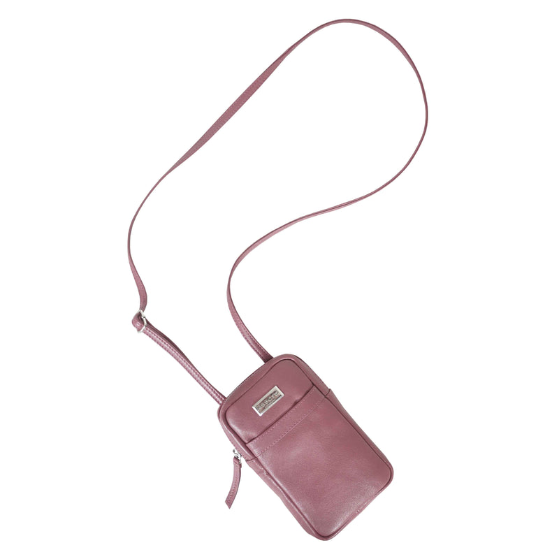 'LEO' Carmine Pink Nappa Real Leather Crossbody Mobile Phone Bag