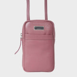 'LEO' Carmine Pink Nappa Real Leather Crossbody Mobile Phone Bag