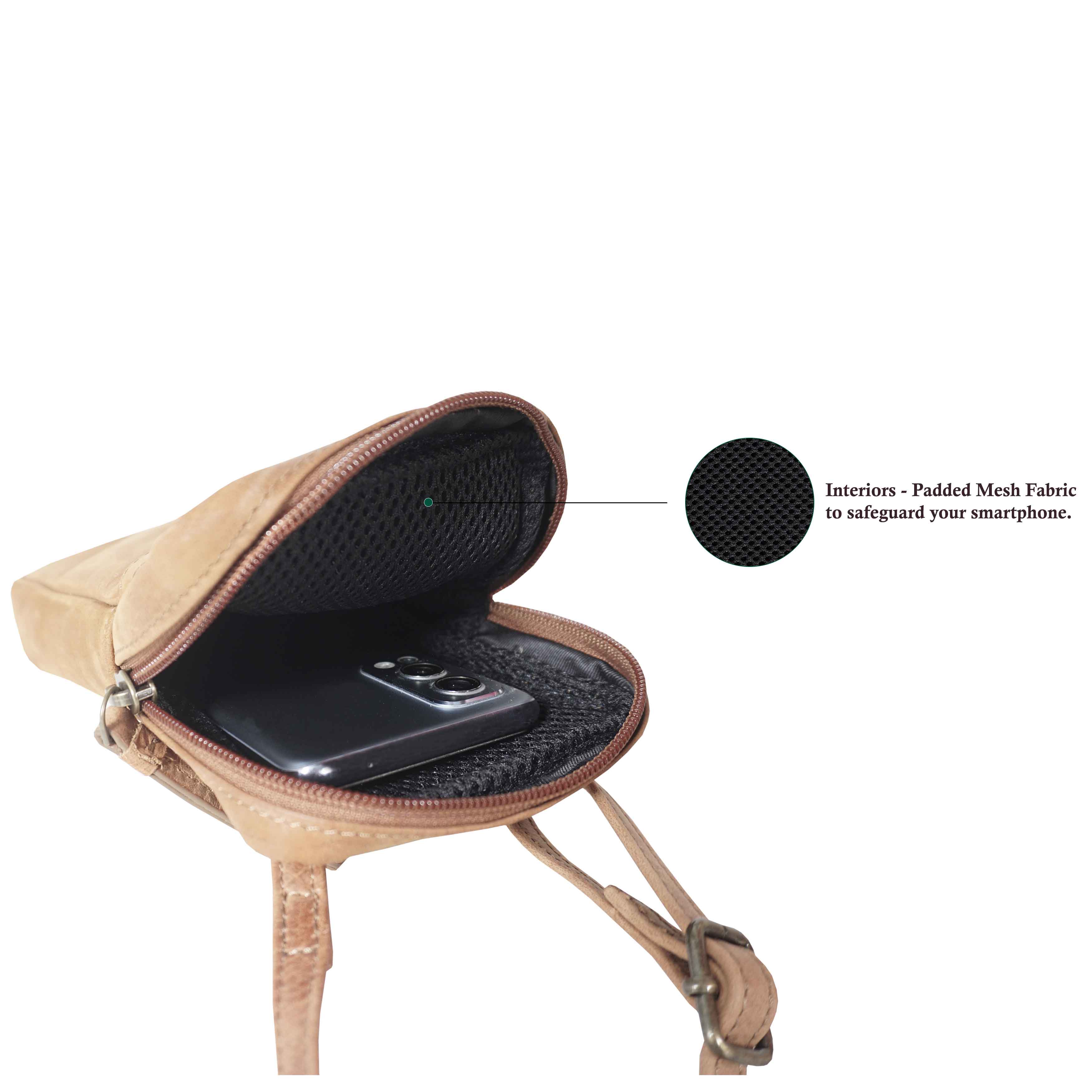 'LEO' Tan Distressed Real Leather Crossbody Mobile Phone Bag