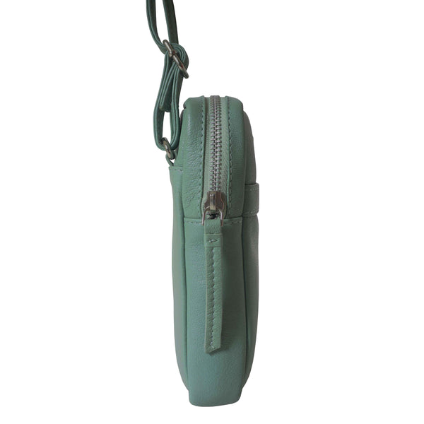 'LEO' Green Nappa Real Leather Crossbody Mobile Phone Bag