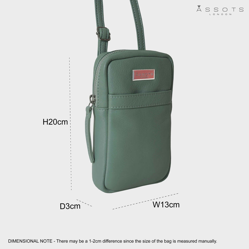 'LEO' Green Nappa Real Leather Crossbody Mobile Phone Bag