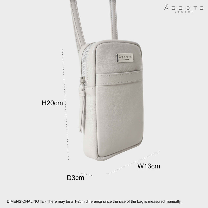 'LEO' Ice Grey Nappa Real Leather Crossbody Mobile Phone Bag